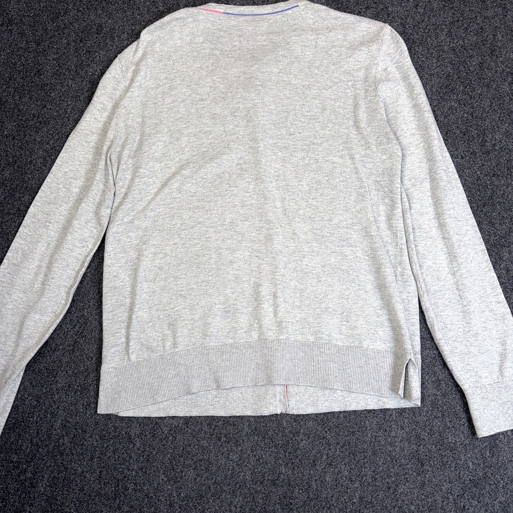 LOFT Women's Gray Cardigan Sweater Medium Button Front Rainbow Trim - Picture 6 of 7